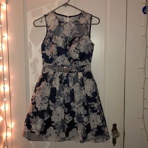 Semi formal navy blue dress with white flowers